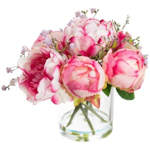 Lilac Peony Rose Artificial Fake Plant Decorative Arrangement 25cm In Glass