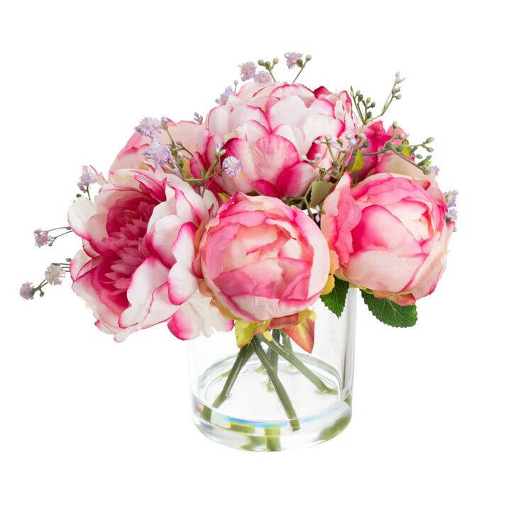 Lilac Peony Rose Artificial Fake Plant Decorative Arrangement 25cm In Glass