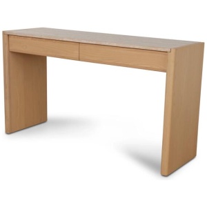 Linden 1.4m Travertine Top Console Table - Creme Ash by Interior Secrets - AfterPay Available