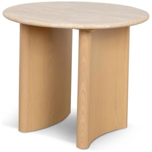 Linden 60cm Travertine Top Side Table - Creme Ash by Interior Secrets - AfterPay Available