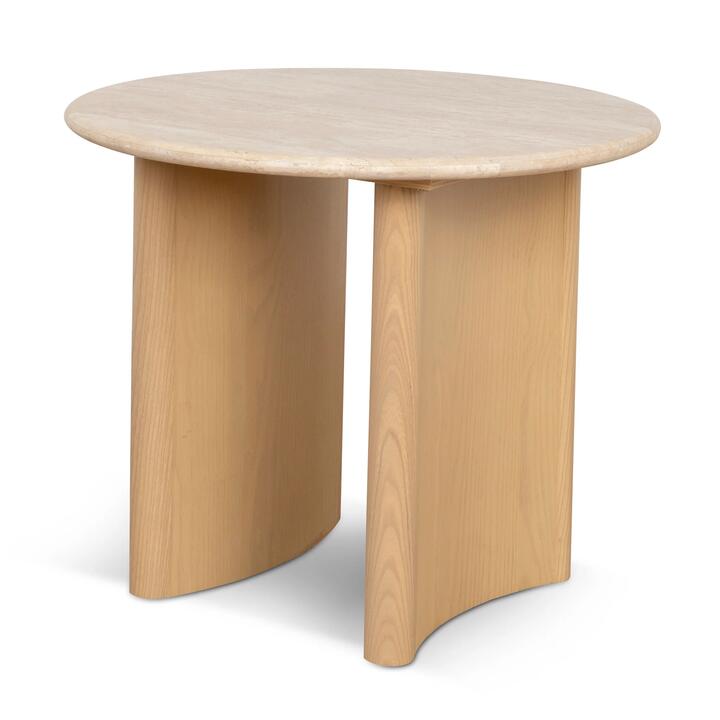 Linden 60cm Travertine Top Side Table - Creme Ash by Interior Secrets - AfterPay Available