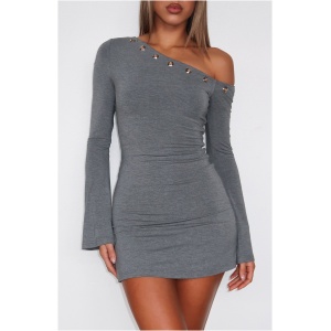 Live Loud Long Sleeve Mini Dress Charcoal