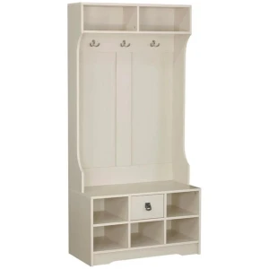 Lorrel Modern Hall Tree Coat Rack & Shoe Rack Storage Cabinet - Antique White