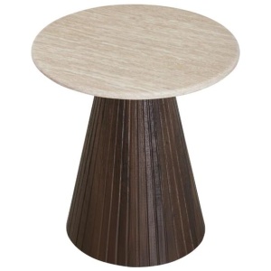 Louie Artificial Marble Wooden Laminated Round End Lamp Side Table Travertine