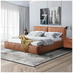 Louis Queen Bed Frame PU leather KD Slat in Wooden Legs