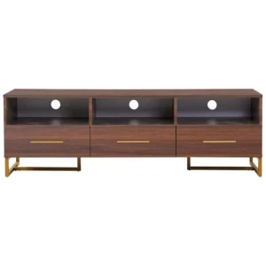 Lowline TV Stand Entertainment Unit W/ 3-Drawers 3-Shelves Storage - Grey & Gold