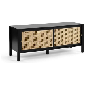 Lucien Lowline Entertainment Unit TV Stand W/ 2-Sliding Doors 116cm - Black/Rattan