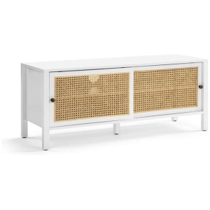Lucien Lowline Entertainment Unit TV Stand W/ 2-Sliding Doors 116cm - White/Rattan