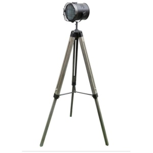 Lucy Classic Vintage Wooden Height Adjustable Tripod Floor Floor Lamp - Steel Grey