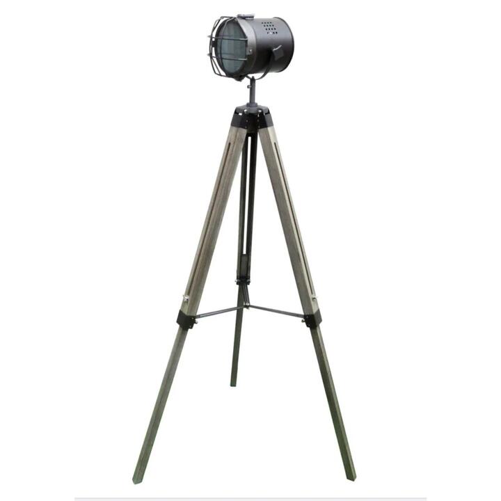 Lucy Classic Vintage Wooden Height Adjustable Tripod Floor Floor Lamp - Steel Grey