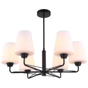 Luna Modern Classic Pendant Lamp Light Interior ESx6 W/ 6-Arms Matte Black/Opal Glass