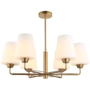 Luna Modern Classic Pendant Lamp Light Interior ESx6 W/ 6-Arms Matte Gold / Opal Glass