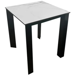 Lunar Square End Lamp Side Table in Spanish Ceramic Marble-Looking - White