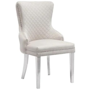 Lyon 2X Dining Chair Beige Velvet STAINLESS Legs