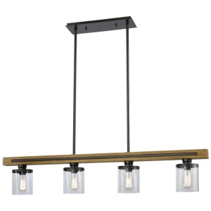 METI Pendant Lamp Light Interior ESx4 Warm Chestnut Wood Bar with Clear Glass L1280mm