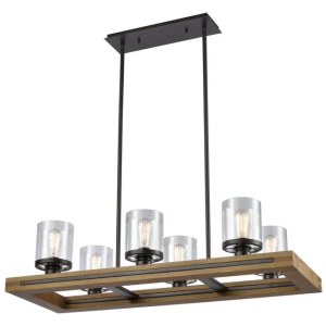METI Pendant Lamp Light Interior ESx6 Warm Chestnut Wood Rectangular with Clear Glass L1035mm