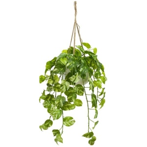 Marble Pothos Artificial Decorative 110cm Hanging Planter W/ Rope - Light Green