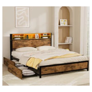 Margie Led Queen Bed Frame With Usb Ports Brown