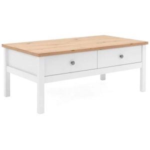 Mark Wooden Rectangular Coffee Table W/ 2-Drawers - White/Oak