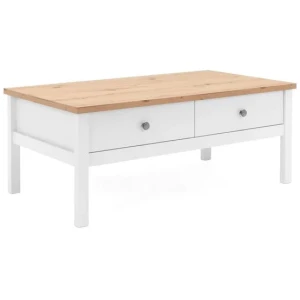 Mark Wooden Rectangular Coffee Table W/ 2-Drawers - White/Oak