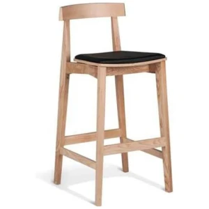 Masa Ito Oriental Bar Stool 75cm - Natural Frame - Black Cushion Seat