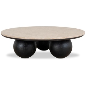 Maxine 100cm Round Travertine Coffee Table - Black by Interior Secrets - AfterPay Available