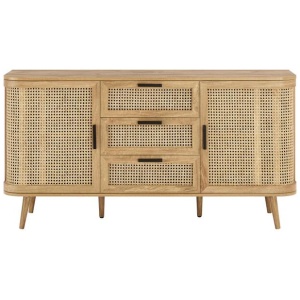 Mean Sideboard Buffet Unit Storage Cabinet 2-Doors 3-Drawers Oak/Rattan