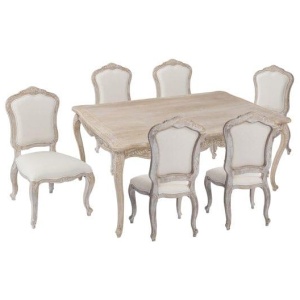 Medium Size Oak Wood White Washed Finish Dining Set
