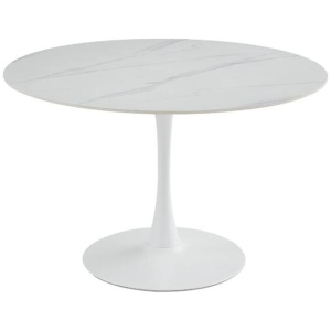 Mignon Modern Large Round Look Ceramic Kitchen Dining Table 120cm Snow White