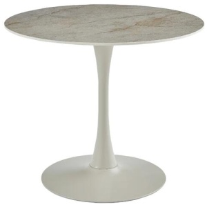 Mignon Modern Medium Round Look Ceramic Kitchen Dining Table 90cm Snow Rocky
