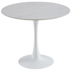 Mignon Modern Medium Round Look Ceramic Kitchen Dining Table 90cm Snow White