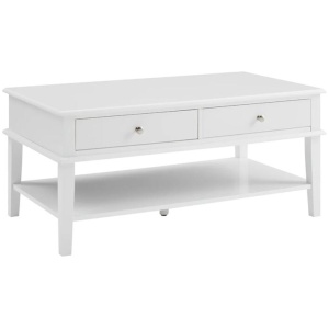 Mika Wooden Open Shelf Coffee Table W/ 2-Drawer Storage - White