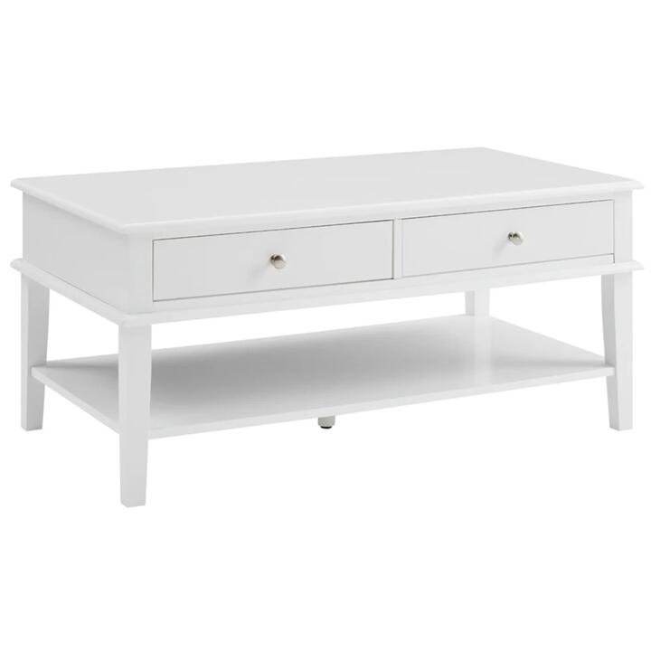 Mika Wooden Open Shelf Coffee Table W/ 2-Drawer Storage - White