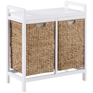 Mila Weaved Bathroom Laundry Hamper 2-Baskets White/Natural