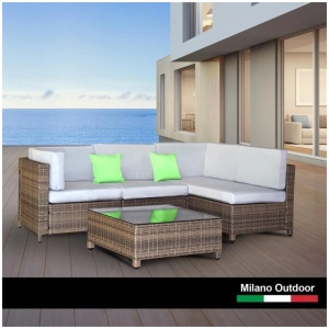Milano Outdoor 5 PC Rattan Sofa Set Colour Oatmeal Seat & Black Coating (5 Boxes)