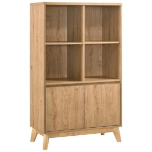 Minere Multi Purpose Bookcase Cupboard Storage Cabinet W/ 2-Doors 4-Shelf - Oak