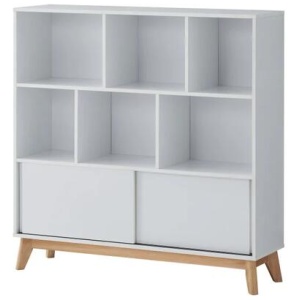 Minere Multi-Purpose Bookcase Display Storage Cabinet W/ 2-Doors - White/Oak