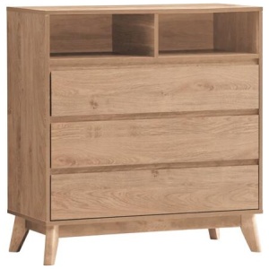 Minere Wooden Chest Of 3-Drawers Tallboy Storace Cabinet W/ 2-Shelf - Oak