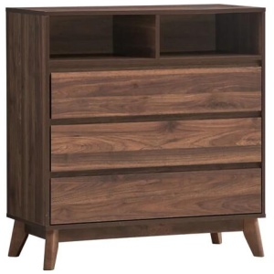 Minere Wooden Chest Of 3-Drawers Tallboy Storace Cabinet W/ 2-Shelf - Walnut