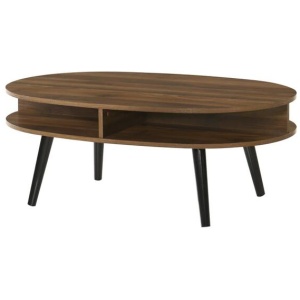 Minere Wooden Oval Coffee Table W/ Open Shelf - Walnut/Black