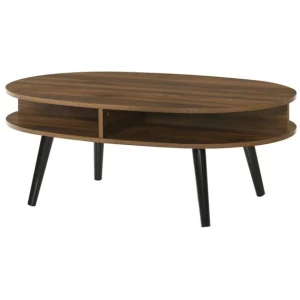 Minere Wooden Oval Coffee Table W/ Open Shelf - Walnut/Black