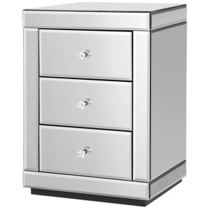 Mirrored Bedside Table Drawers Furniture Mirror Glass Presia Silver