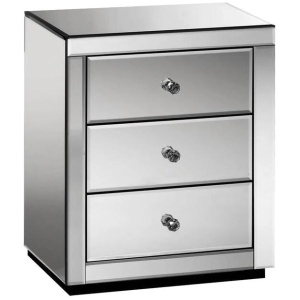 Mirrored Bedside table Drawers Furniture Mirror Glass Presia Smoky Grey