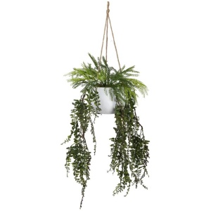 Mixed Fern 80cm Artificial Plant Flower Arrangement Decorative In Hanging Planter