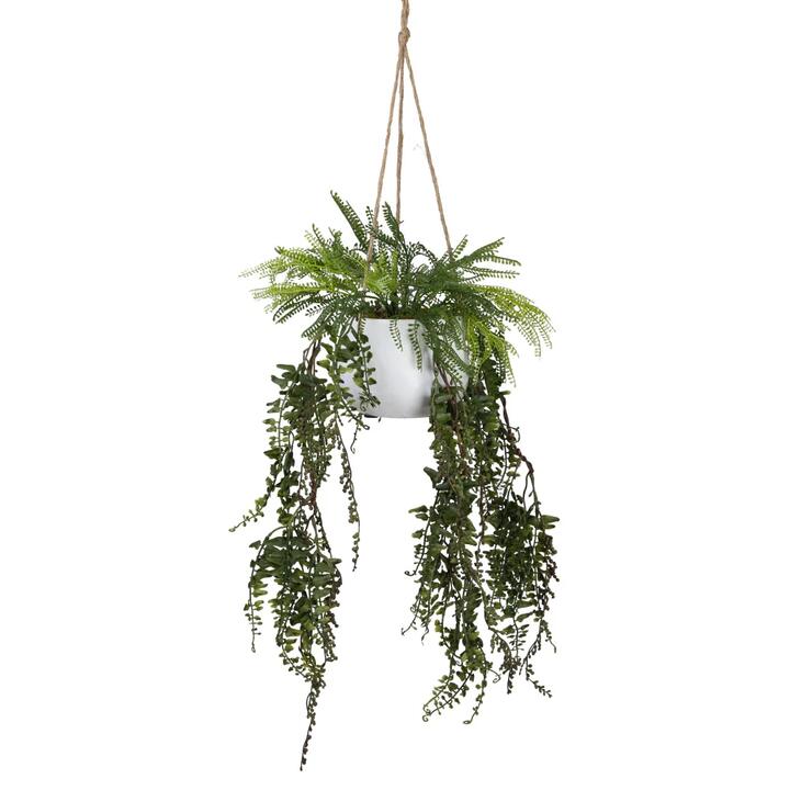 Mixed Fern 80cm Artificial Plant Flower Arrangement Decorative In Hanging Planter
