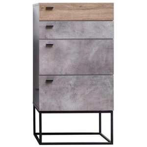 Modern 4-Drawer Chest of Drawers TallBoy - Black Metal Legs - Dark Oak / Cement Grey