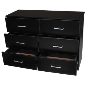 Modern 6-Drawer Chest Dresser Lowboy Storage Cabinet - Black