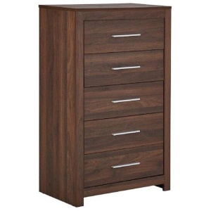 Modern Chest of 5-Drawers TallBoy Wooden Storage Cabinet - Walnut