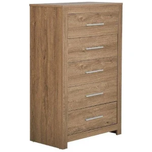 Modern Chest of 5-Drawers Tallboy Wooden Storage Cabinet - Dark Oak