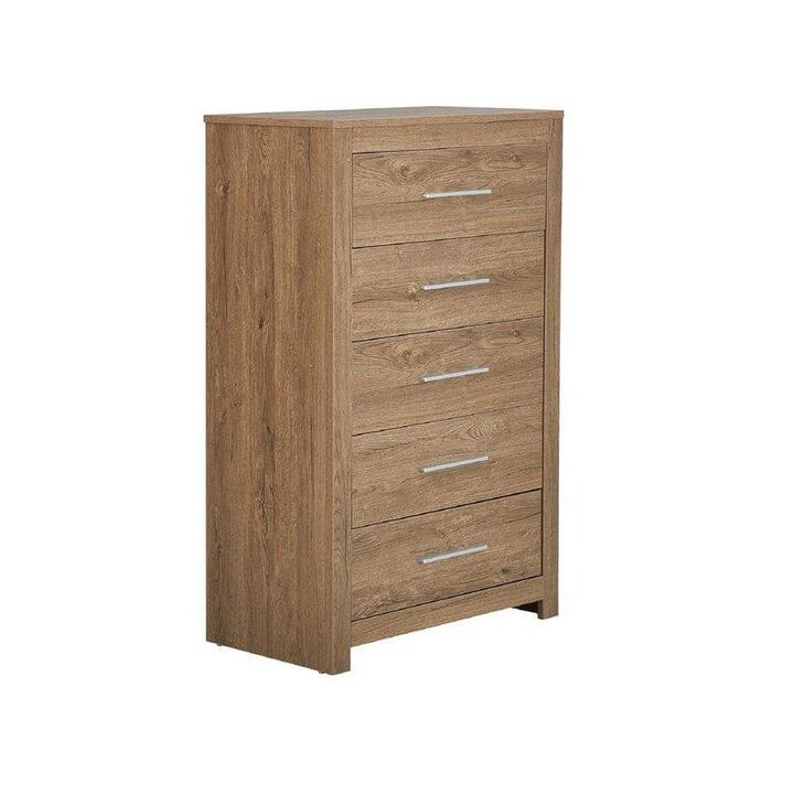 Modern Chest of 5-Drawers Tallboy Wooden Storage Cabinet - Dark Oak